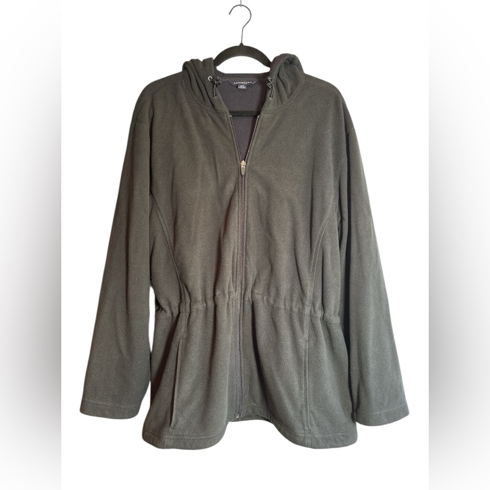 Lands’End Black Cinched Waist Zippered Hoodie Sweatshirt Jacket. Size XL - Picture 2 of 7